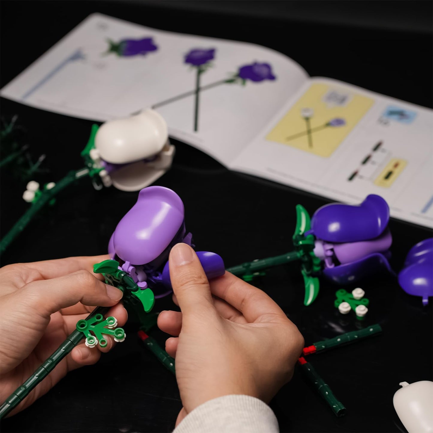 ENJBRICK Roses Bouquet Building Set – Lego-Compatible Pink & Purple Flowers for Adults