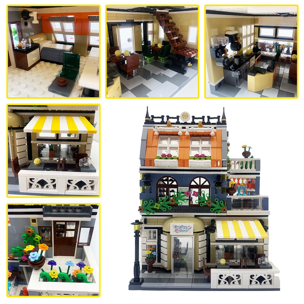 ENJBRICK Garden Hotel Assembly Square Building Kit — 1284 PCS | Collectible Display Toy