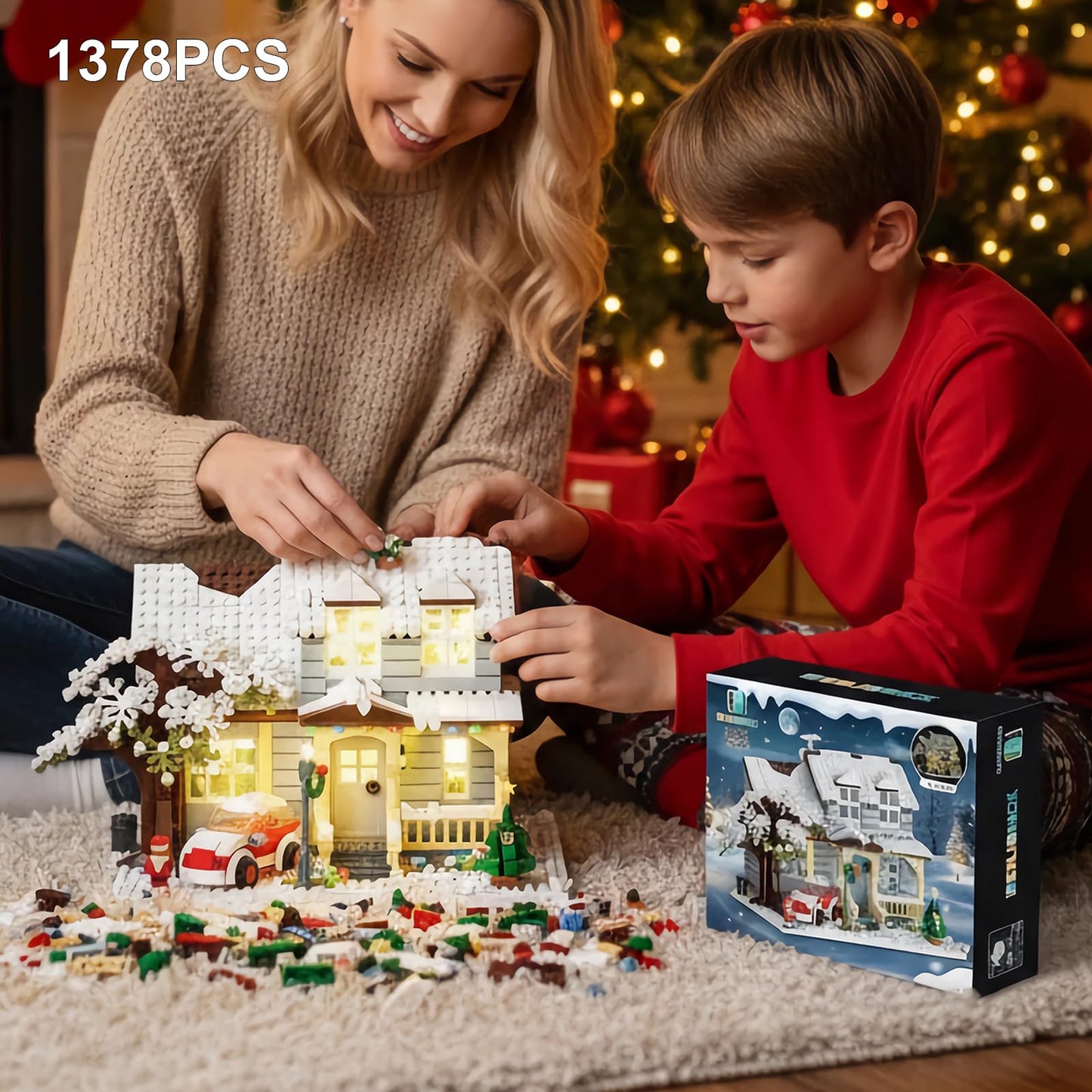 ENJBRICK Snow Cabin Village Building Set - 1378 Pcs, Lego Compatible
