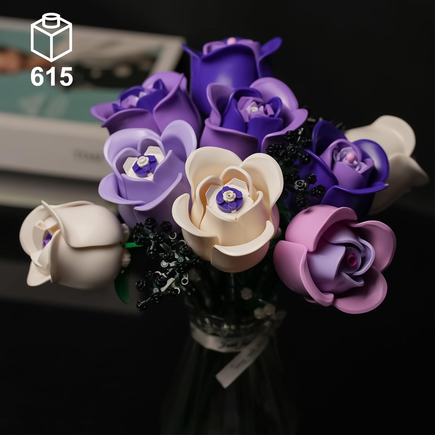 ENJBRICK Roses Bouquet Building Set – Lego-Compatible Pink & Purple Flowers for Adults