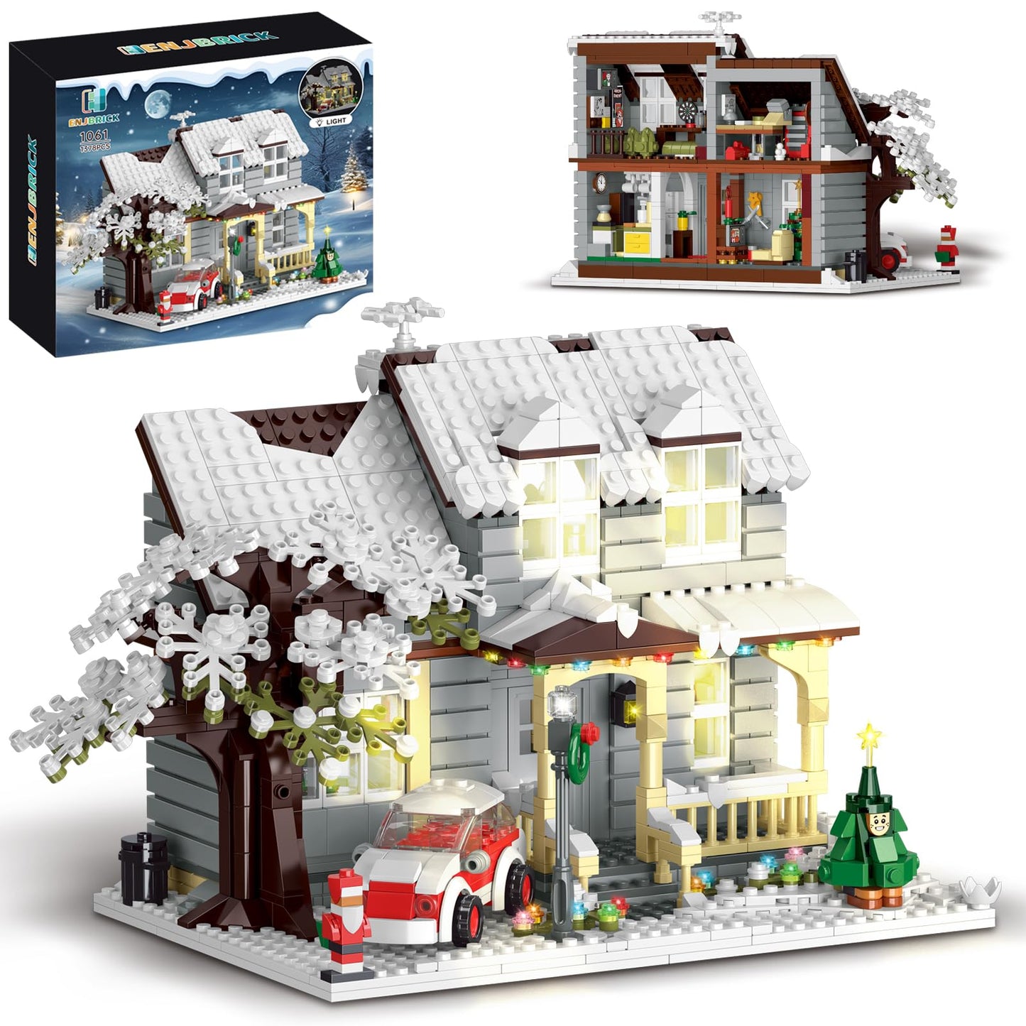 ENJBRICK Snow Cabin Village Building Set - 1378 Pcs, Lego Compatible