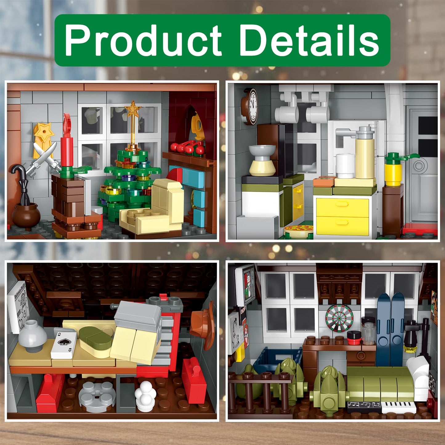 ENJBRICK Snow Cabin Village Building Set - 1378 Pcs, Lego Compatible
