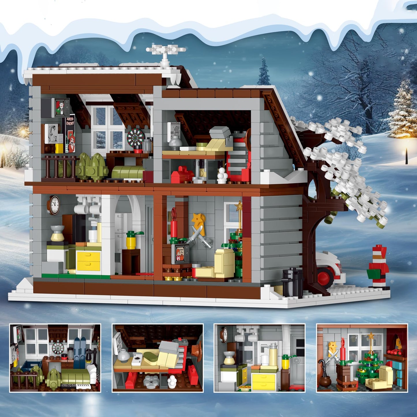 ENJBRICK Snow Cabin Village Building Set - 1378 Pcs, Lego Compatible