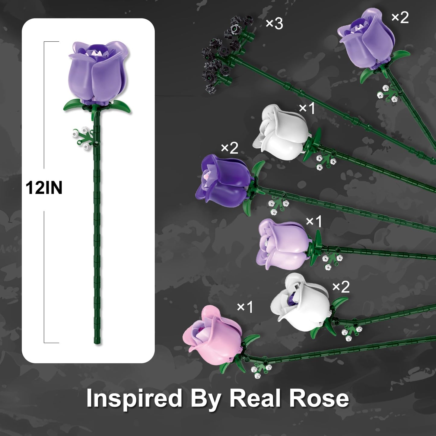 ENJBRICK Roses Bouquet Building Set – Lego-Compatible Pink & Purple Flowers for Adults