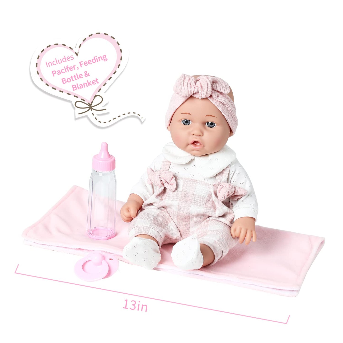 Enjoyin 12'' Baby Doll Set in Gift Box — Pacifier, Pink Clothes, Blanket & Bottle | Gift Idea for Ages 3+