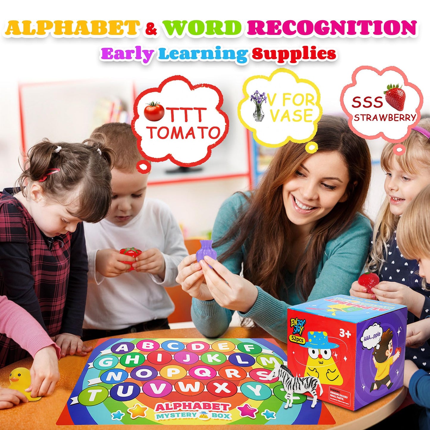 Enjoyjoy Mystery Box: 58-Piece Alphabet & Montessori Speech Therapy Toys for Toddlers 3-6