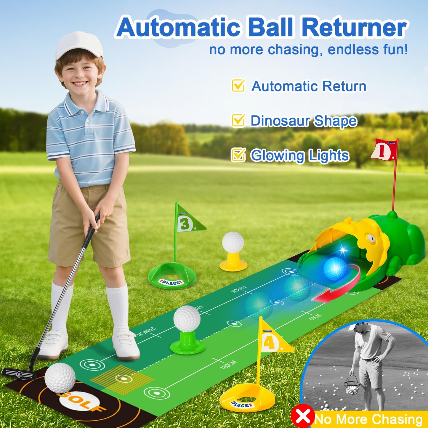 Enjoyjoy Upgraded Kids Golf Set with Auto Return & Glow Balls – Indoor/Outdoor Mini Golf for Ages 2-8