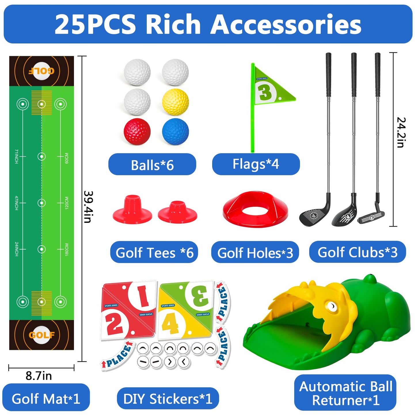 Enjoyjoy Upgraded Kids Golf Set with Auto Return & Glow Balls – Indoor/Outdoor Mini Golf for Ages 2-8