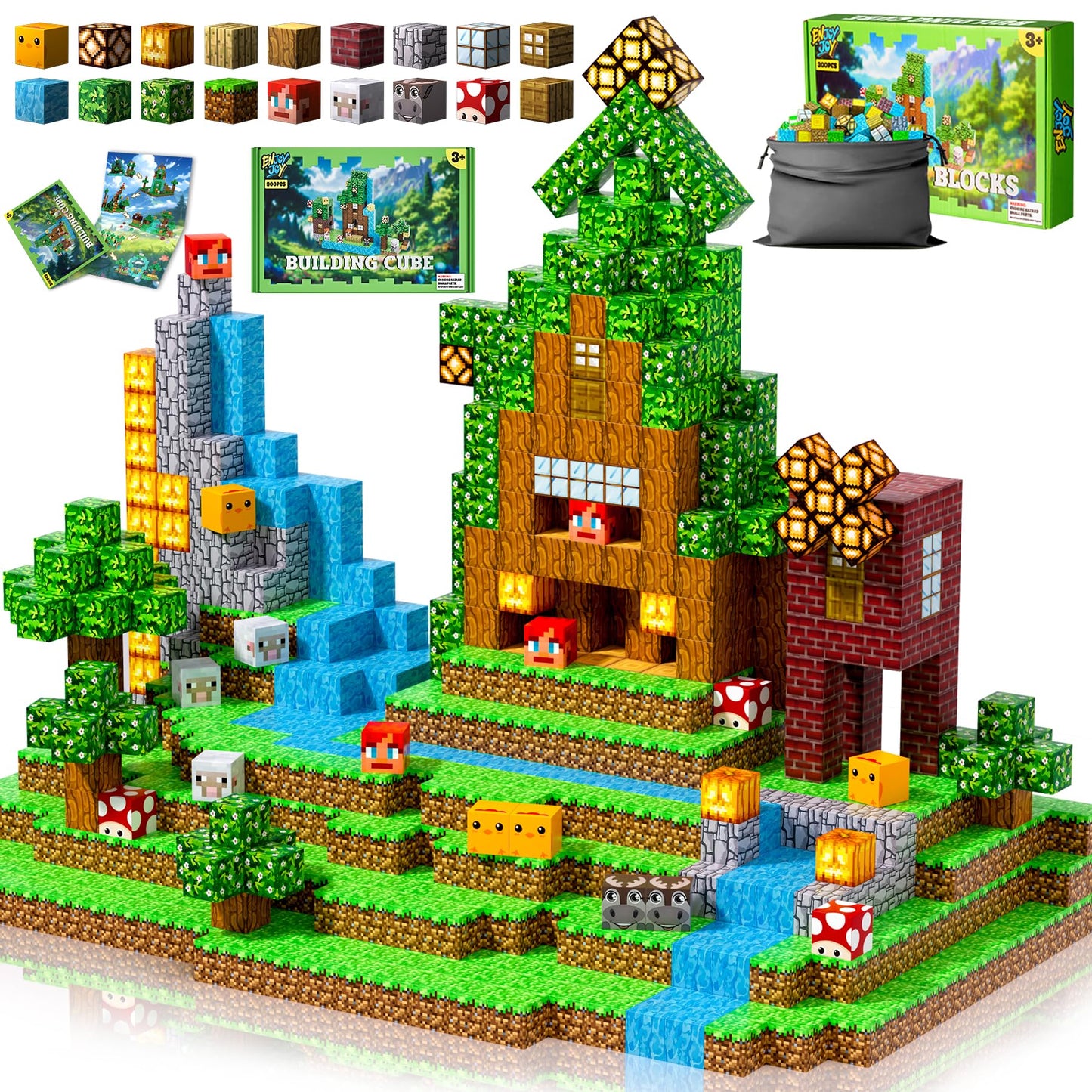 Enjoyjoy 300 PCS Magnetic Blocks – STEM Building Toys for Kids 4-8 | Montessori-Style Magnetic Cubes