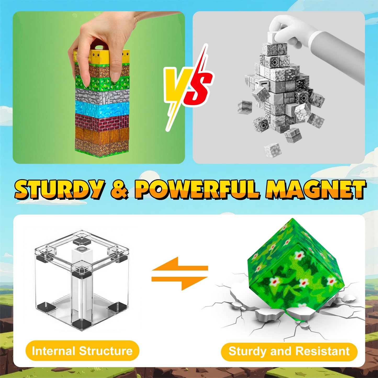 Enjoyjoy 300 PCS Magnetic Blocks – STEM Building Toys for Kids 4-8 | Montessori-Style Magnetic Cubes