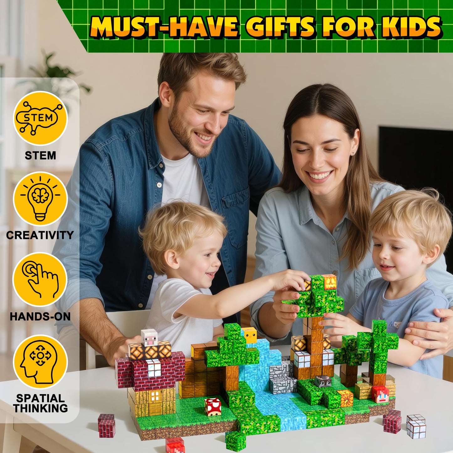 Enjoyjoy 300 PCS Magnetic Blocks – STEM Building Toys for Kids 4-8 | Montessori-Style Magnetic Cubes