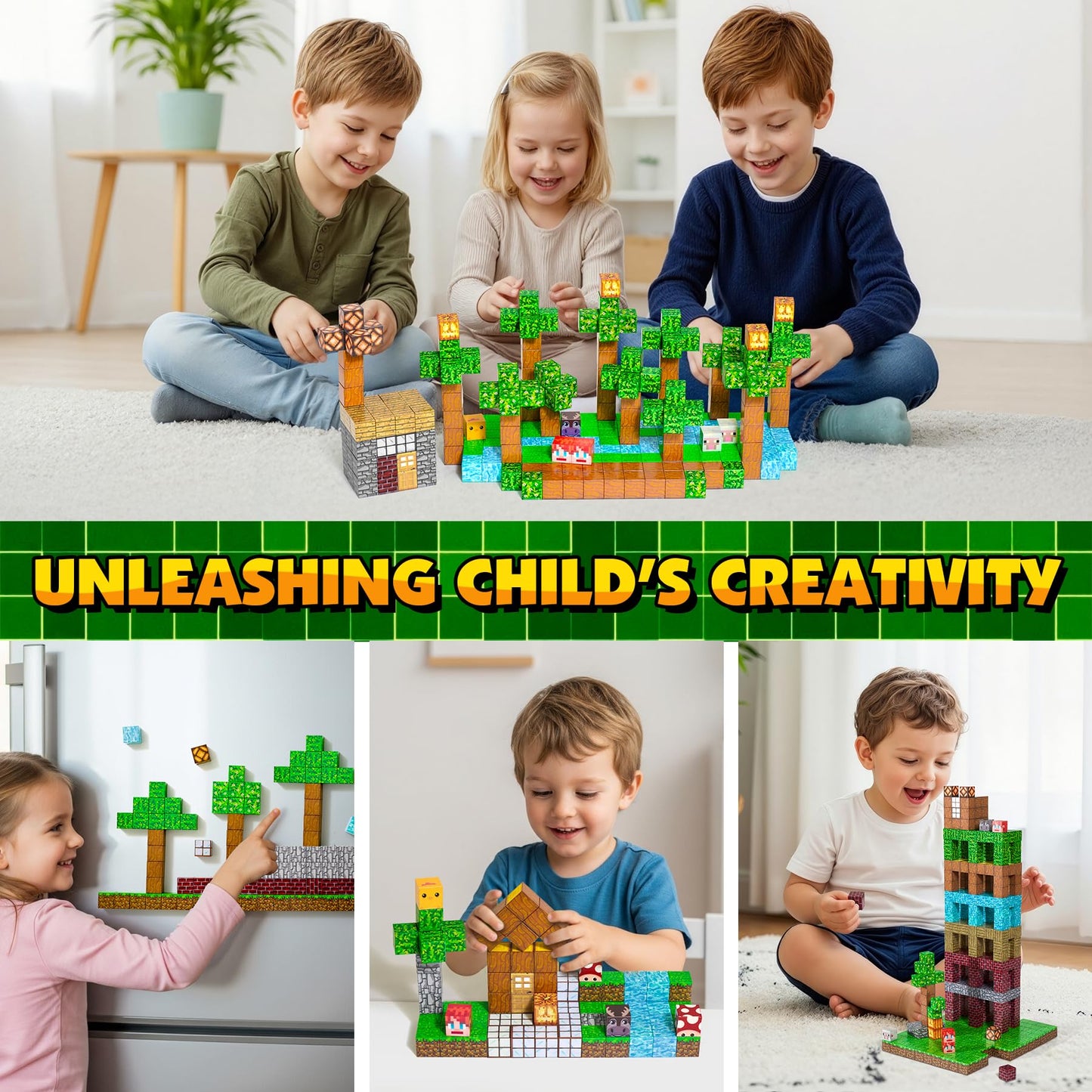 Enjoyjoy 300 PCS Magnetic Blocks – STEM Building Toys for Kids 4-8 | Montessori-Style Magnetic Cubes