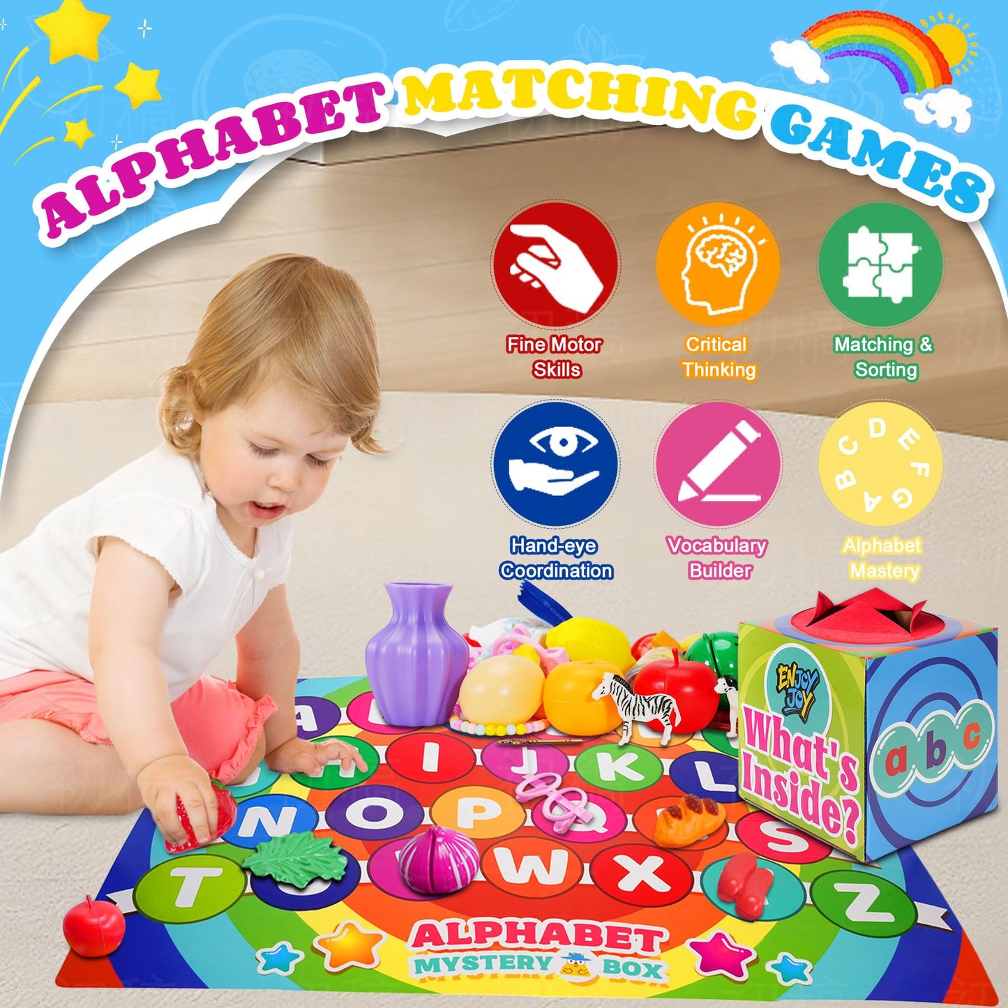 Enjoyjoy Mystery Box: 58-Piece Alphabet & Montessori Speech Therapy Toys for Toddlers 3-6