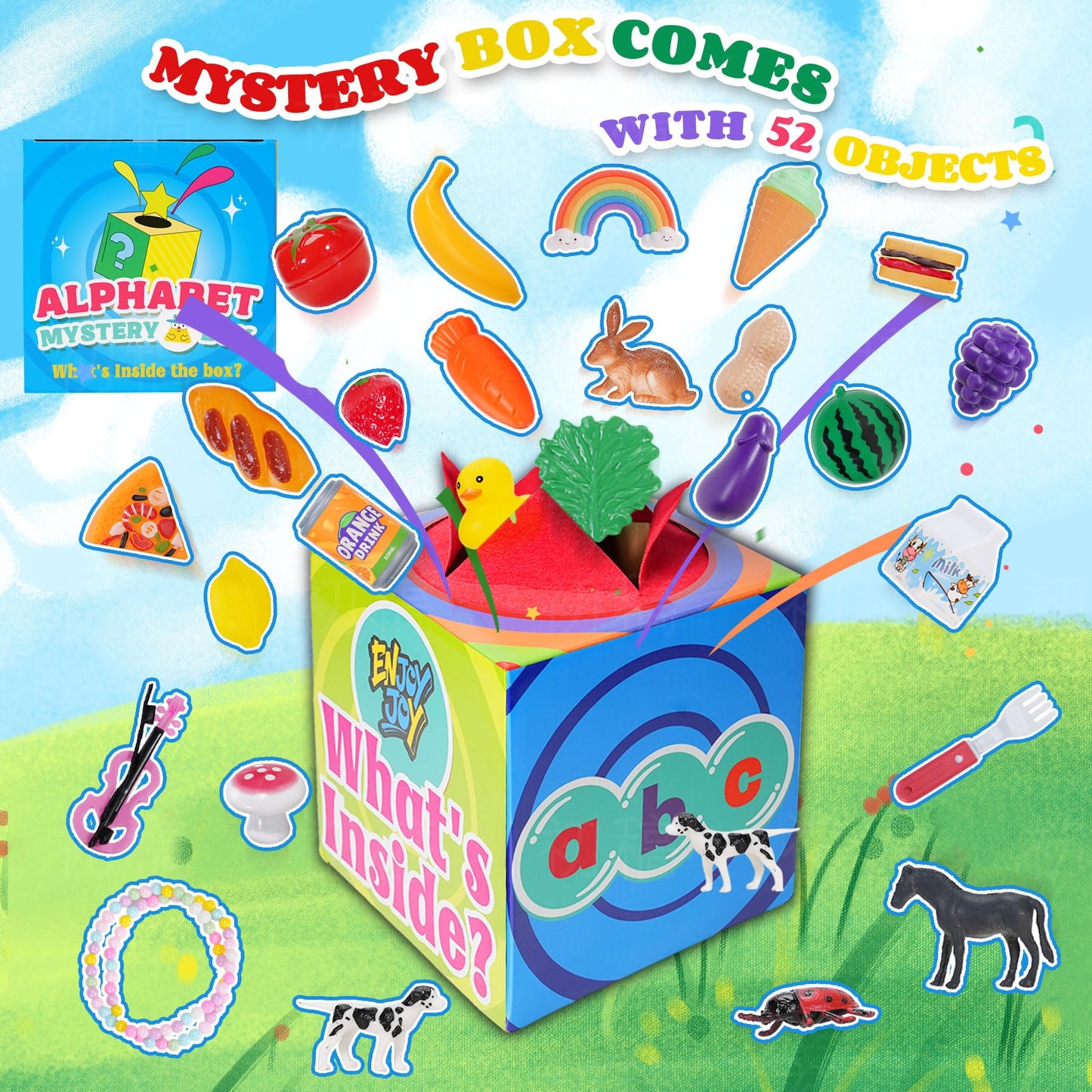 Enjoyjoy Mystery Box: 58-Piece Alphabet & Montessori Speech Therapy Toys for Toddlers 3-6