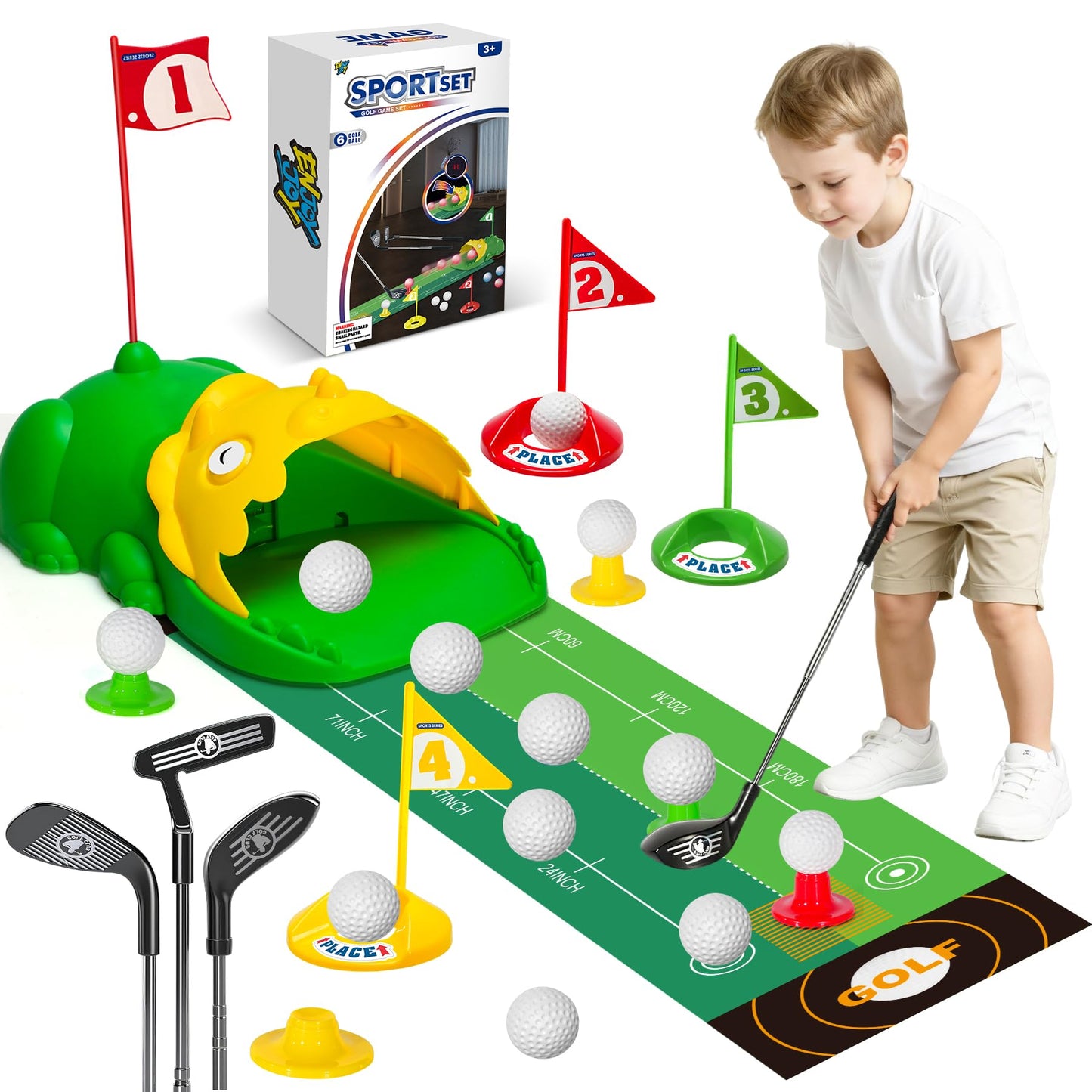 Enjoyjoy Upgraded Kids Golf Set with Auto Return & Glow Balls – Indoor/Outdoor Mini Golf for Ages 2-8