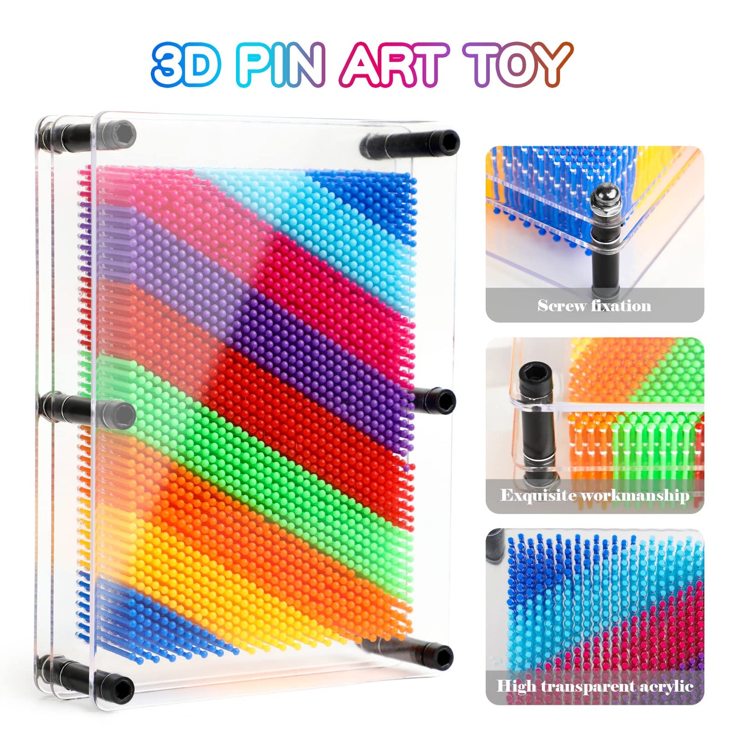 ENJSD 3D Pin Art Toy – Sensory Board for Kids, Creative Play & Color Recognition