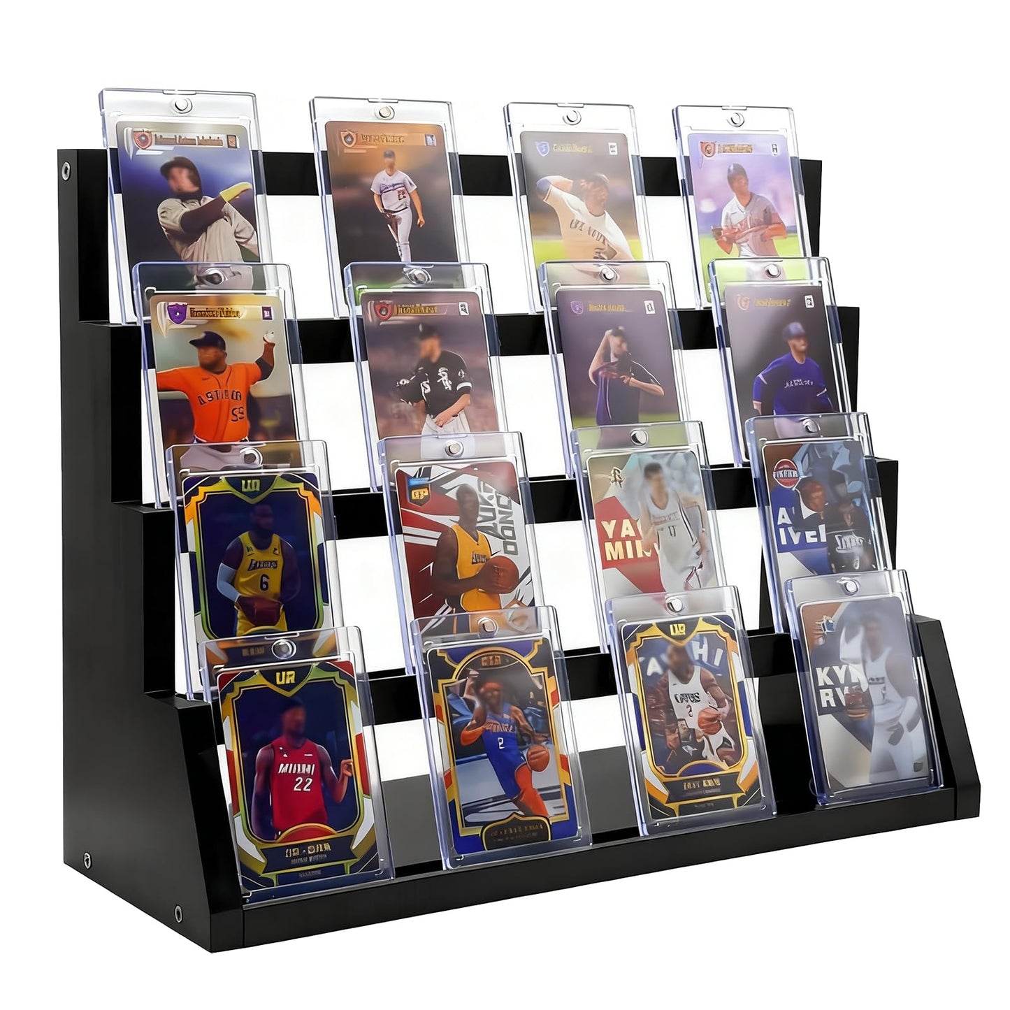 Enklogic 4-Tier Wooden Trading Card Display Stand | Graded Card Holder (Black)
