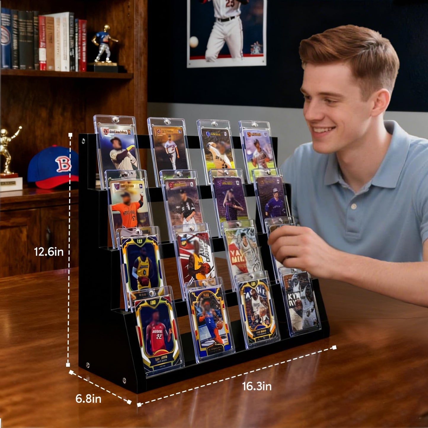 Enklogic 4-Tier Wooden Trading Card Display Stand | Graded Card Holder (Black)