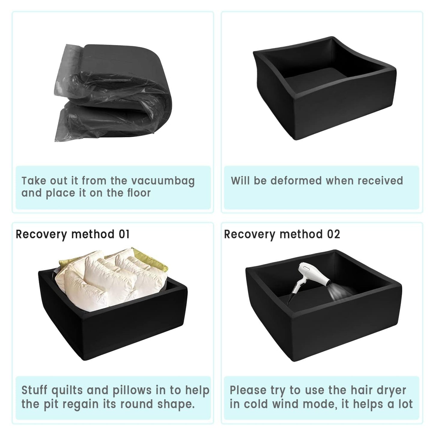 ENMOGO Foam Ball Pit Square Black – Soft Toddler Play Space