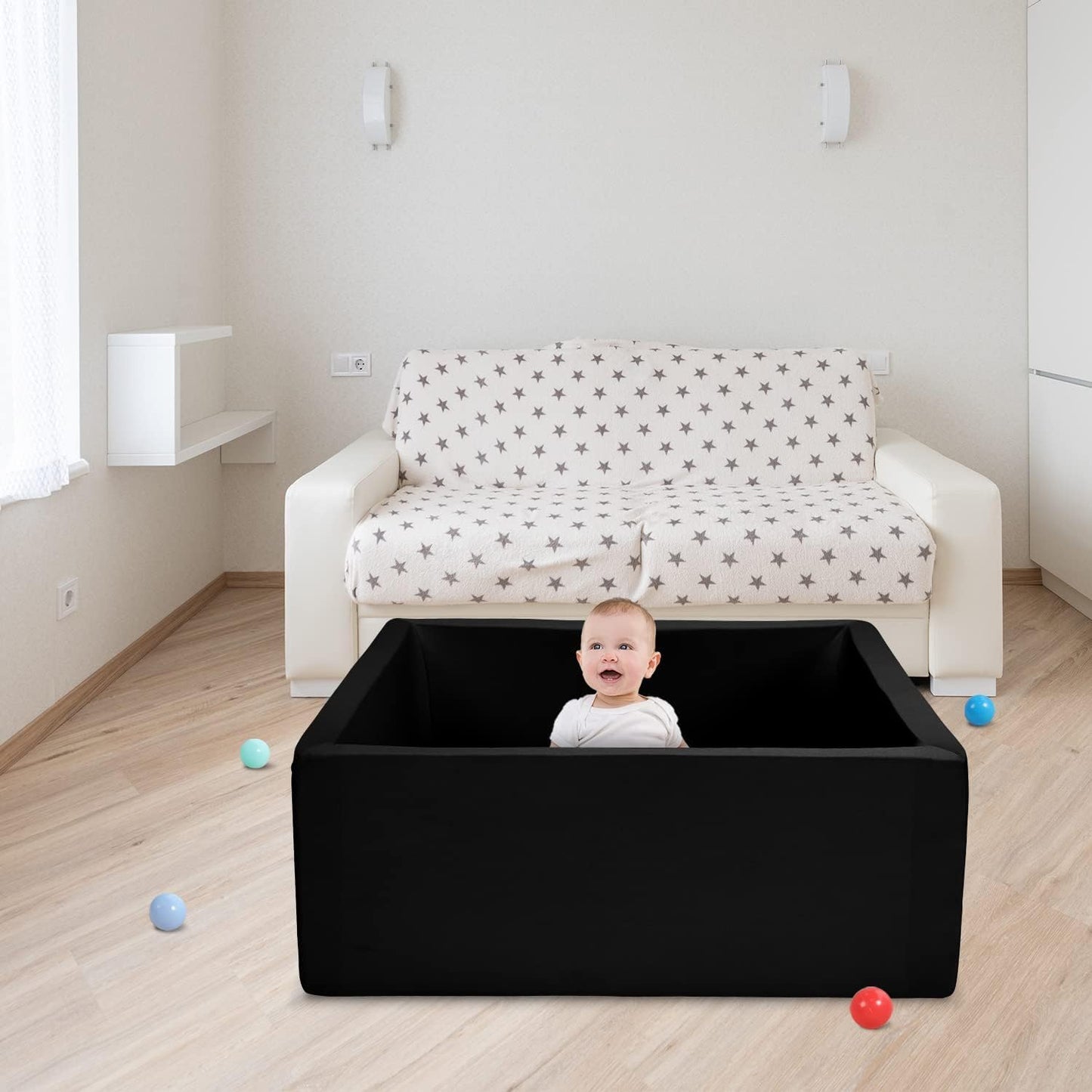 ENMOGO Foam Ball Pit Square Black – Soft Toddler Play Space