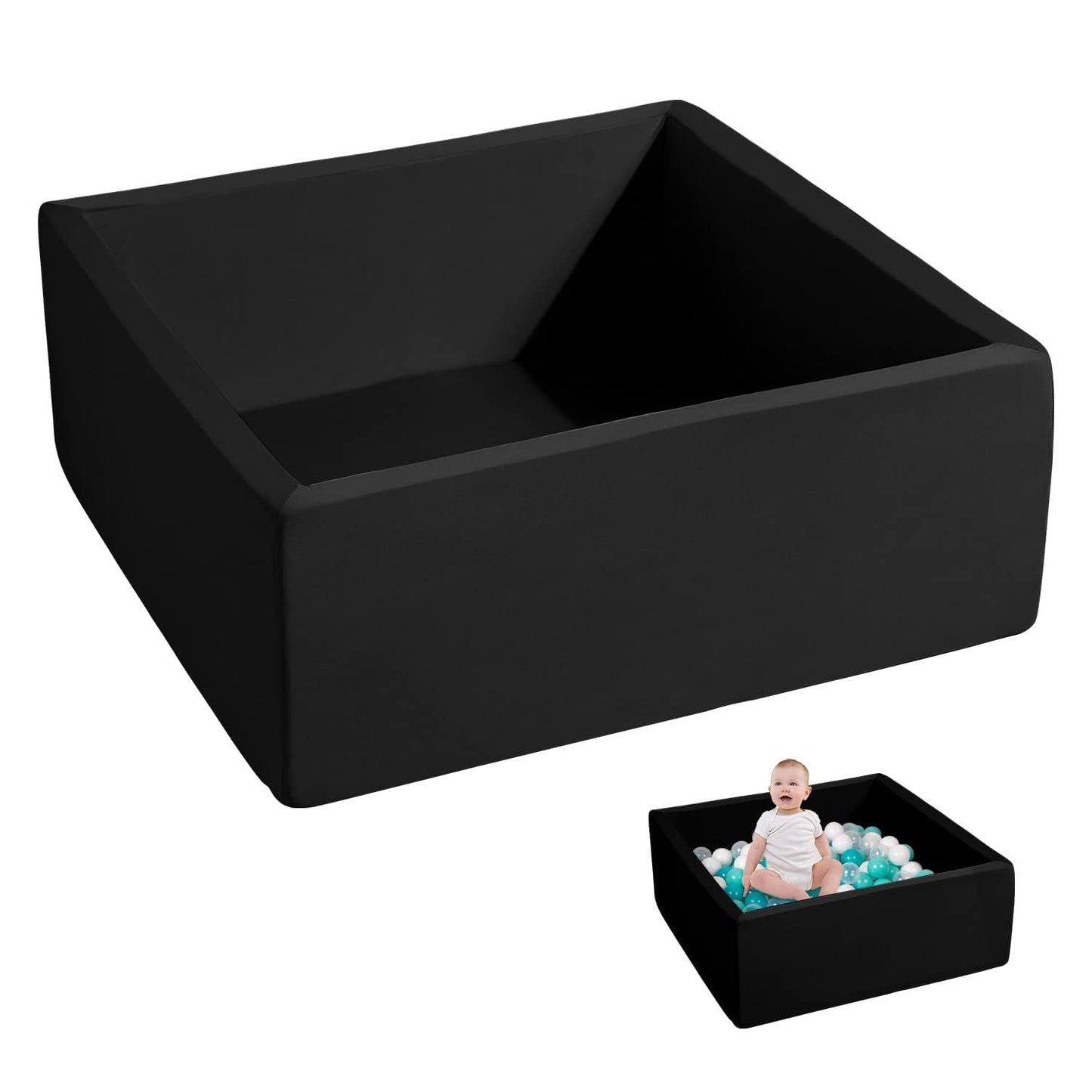 ENMOGO Foam Ball Pit Square Black – Soft Toddler Play Space