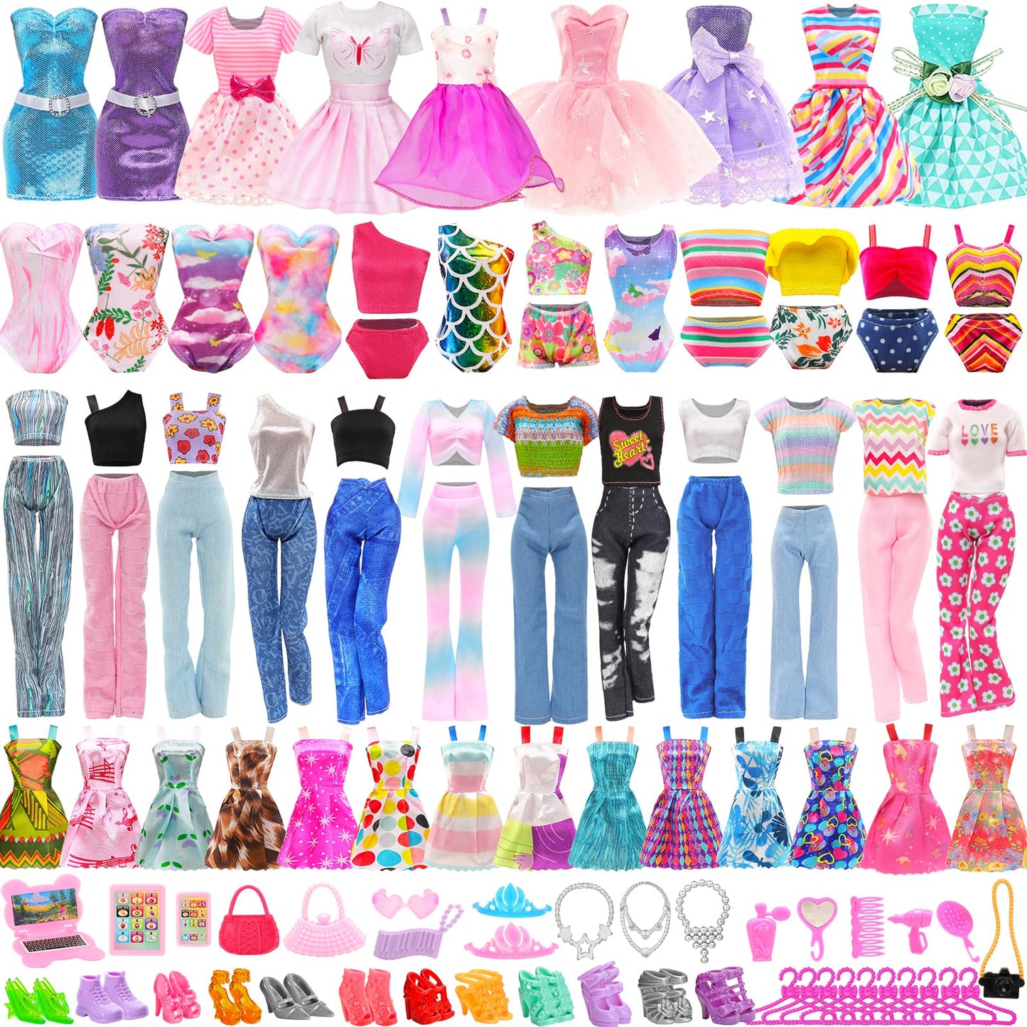 ENOCHT 51 PCS Doll Clothes & Accessories for 11.5-inch Dolls – Dresses, Swimwear, Shoes & Hangers