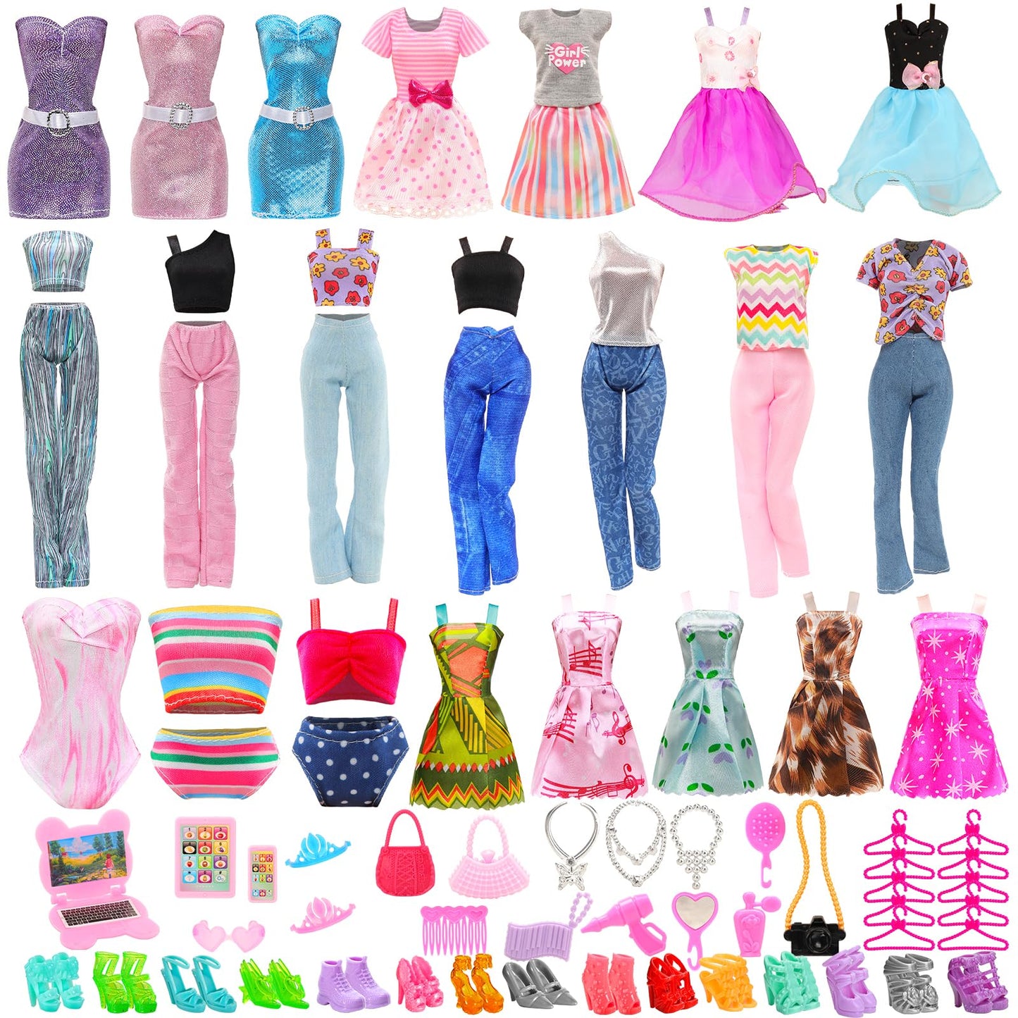 ENOCHT 51 PCS Doll Clothes & Accessories for 11.5-inch Dolls – Dresses, Swimwear, Shoes & Hangers