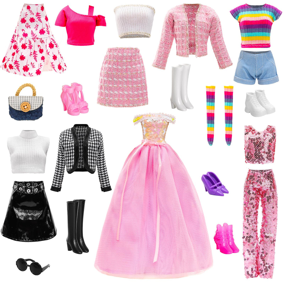 ENOCHT 15-Piece Doll Clothes Set for 11.5-Inch Dolls – 6 Complete Outfits, Shoes & Accessories