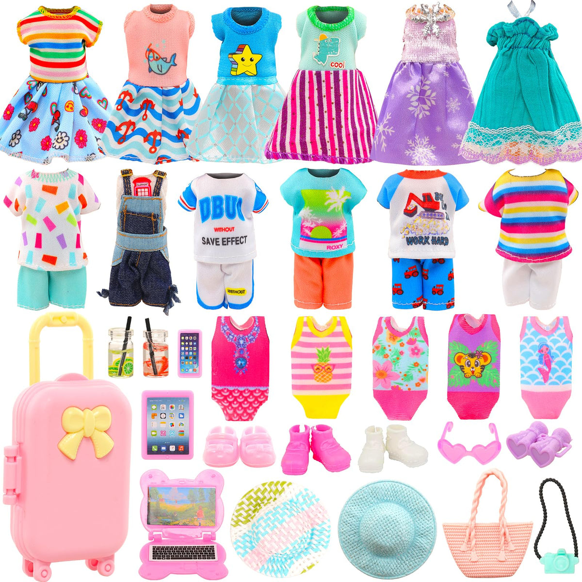 ENOCHT 25-Piece 5.3-Inch Doll Travel Set – Outfits, Luggage & Accessories