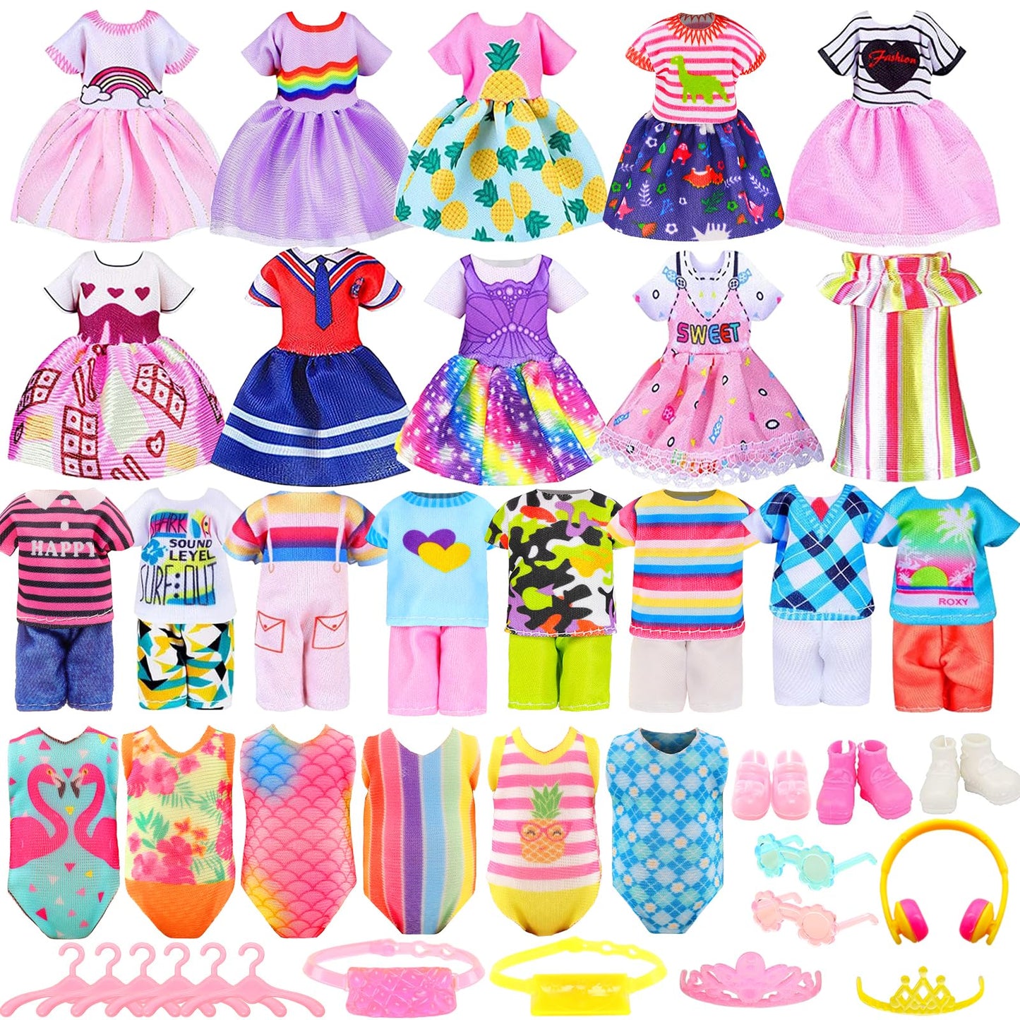 ENOCHT 30-Piece Doll Clothes Set for 5.3–6 Inch Dolls – 10 Outfits & Accessories