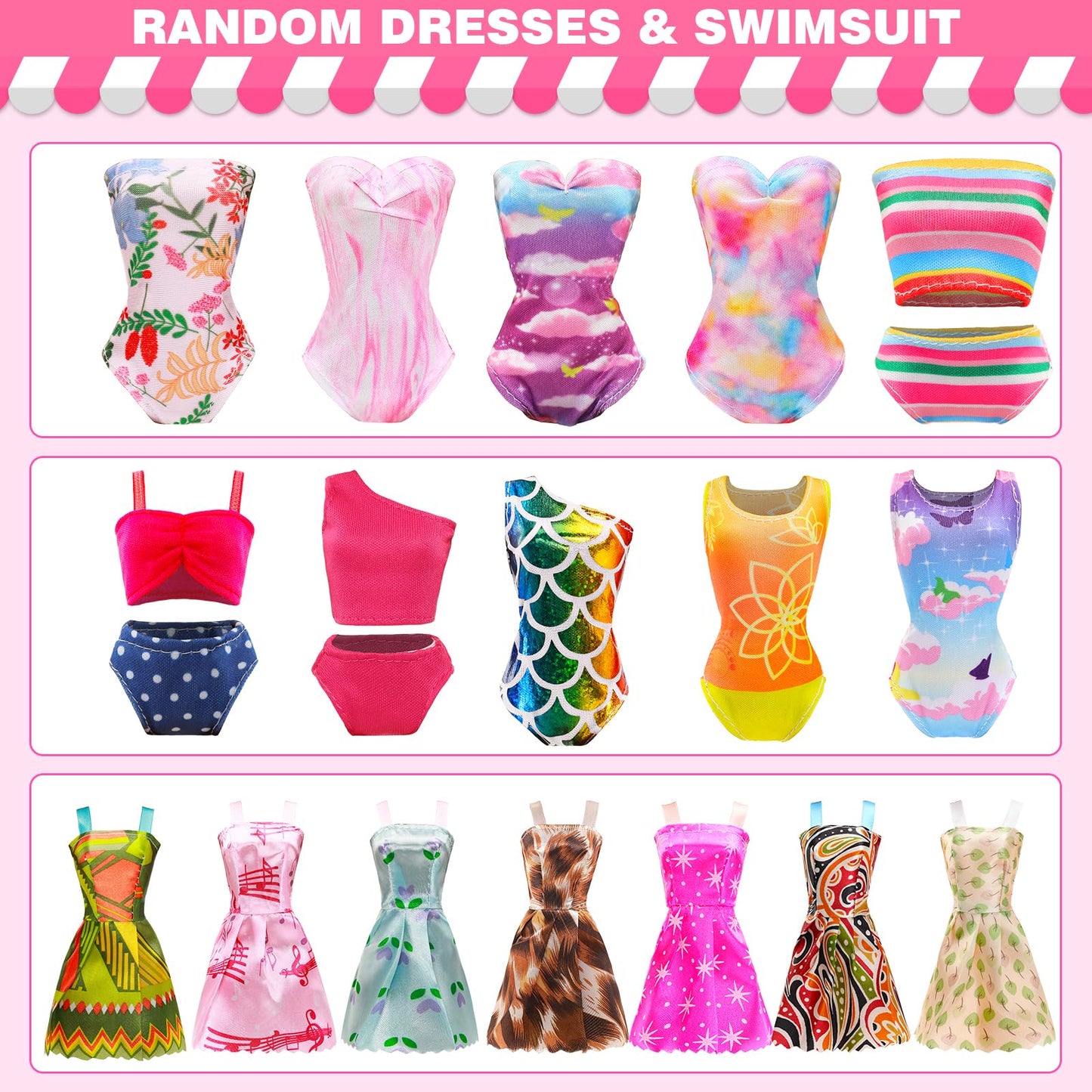 ENOCHT 51 PCS Doll Clothes & Accessories for 11.5-inch Dolls – Dresses, Swimwear, Shoes & Hangers