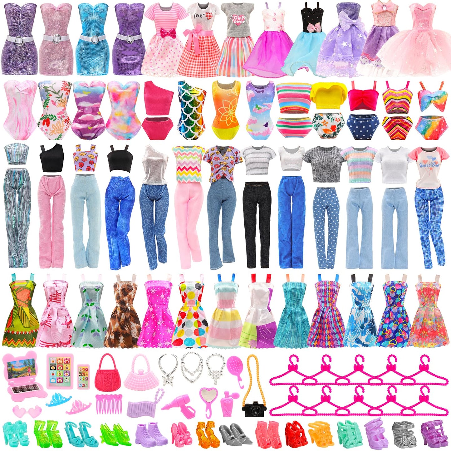 ENOCHT 51 PCS Doll Clothes & Accessories for 11.5-inch Dolls – Dresses, Swimwear, Shoes & Hangers