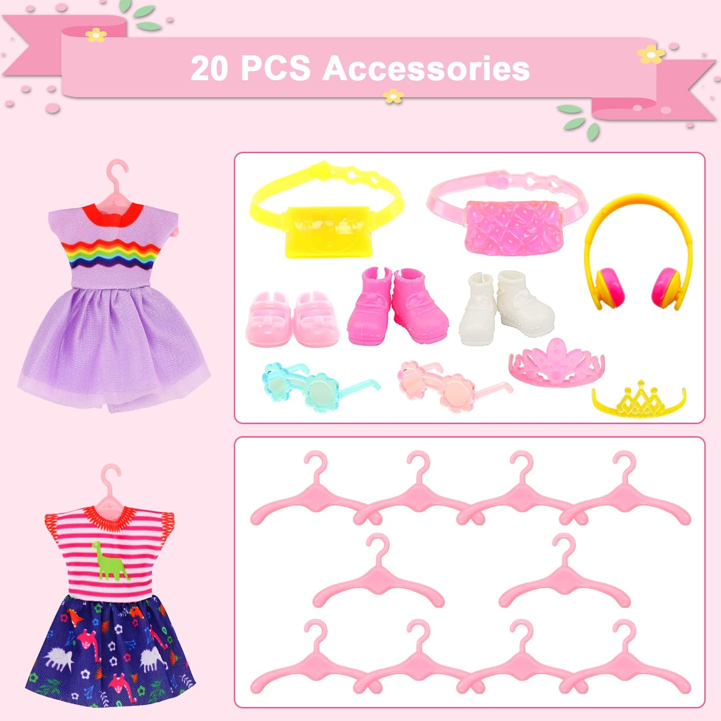 ENOCHT 30-Piece Doll Clothes Set for 5.3–6 Inch Dolls – 10 Outfits & Accessories