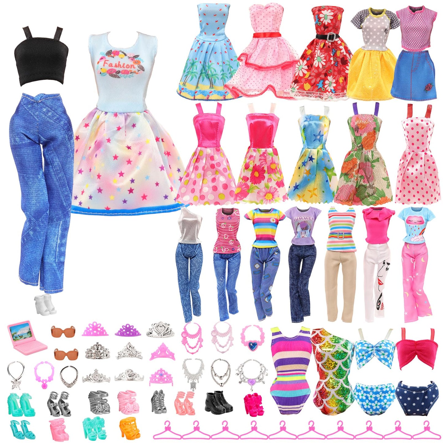 ENOCHT 51 PCS Doll Clothes & Accessories for 11.5-inch Dolls – Dresses, Swimwear, Shoes & Hangers