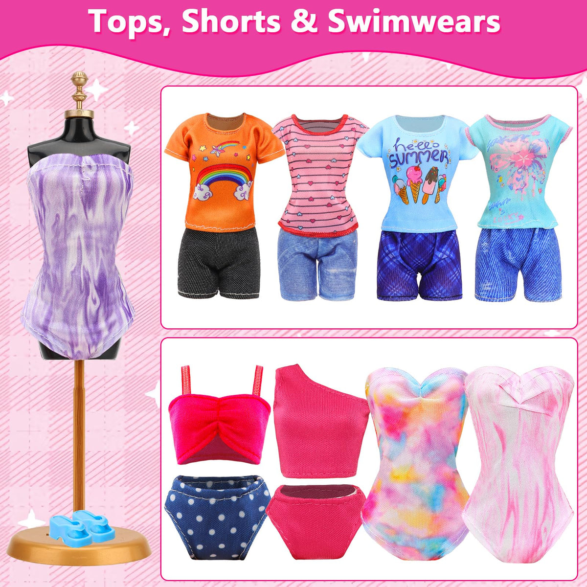 ENOCHT 80-Pcs Doll Clothes & Accessories Pack for 11.5-Inch Dolls – Dresses, Gowns, Swimwear