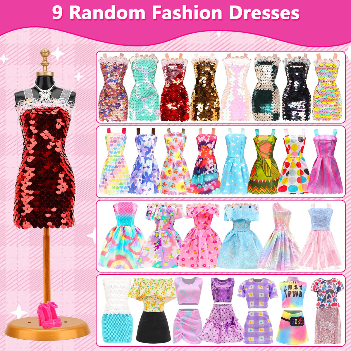 ENOCHT 80-Pcs Doll Clothes & Accessories Pack for 11.5-Inch Dolls – Dresses, Gowns, Swimwear