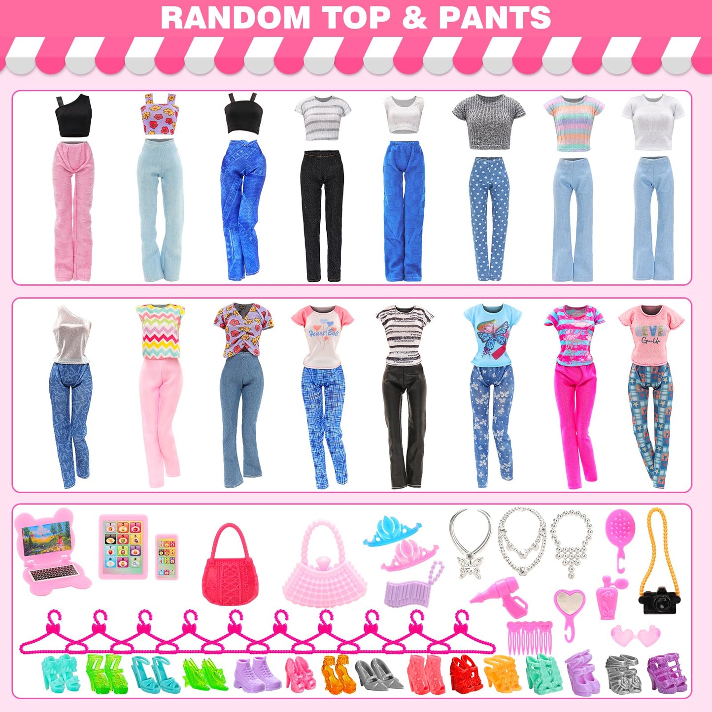 ENOCHT 51 PCS Doll Clothes & Accessories for 11.5-inch Dolls – Dresses, Swimwear, Shoes & Hangers