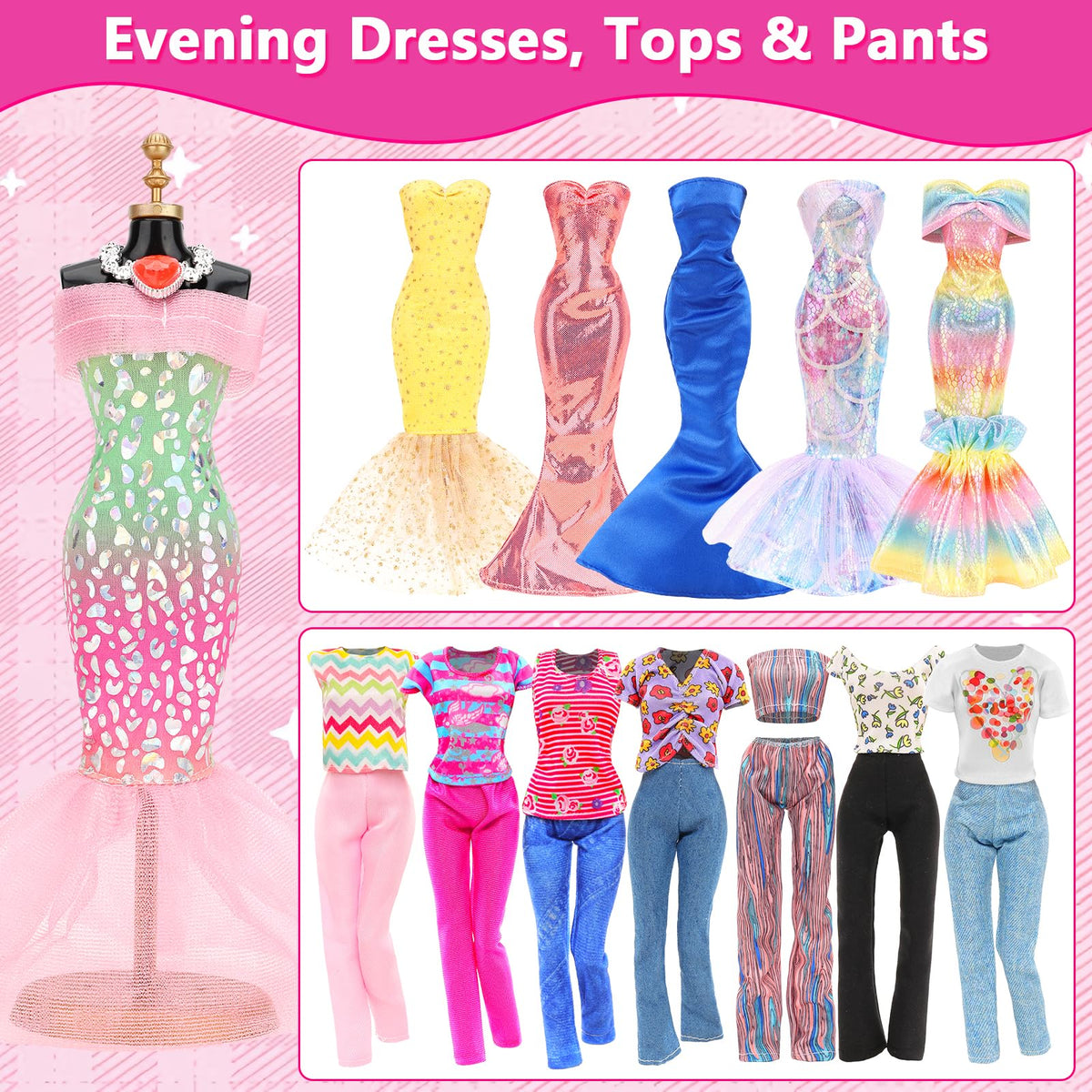 ENOCHT 80-Pcs Doll Clothes & Accessories Pack for 11.5-Inch Dolls – Dresses, Gowns, Swimwear