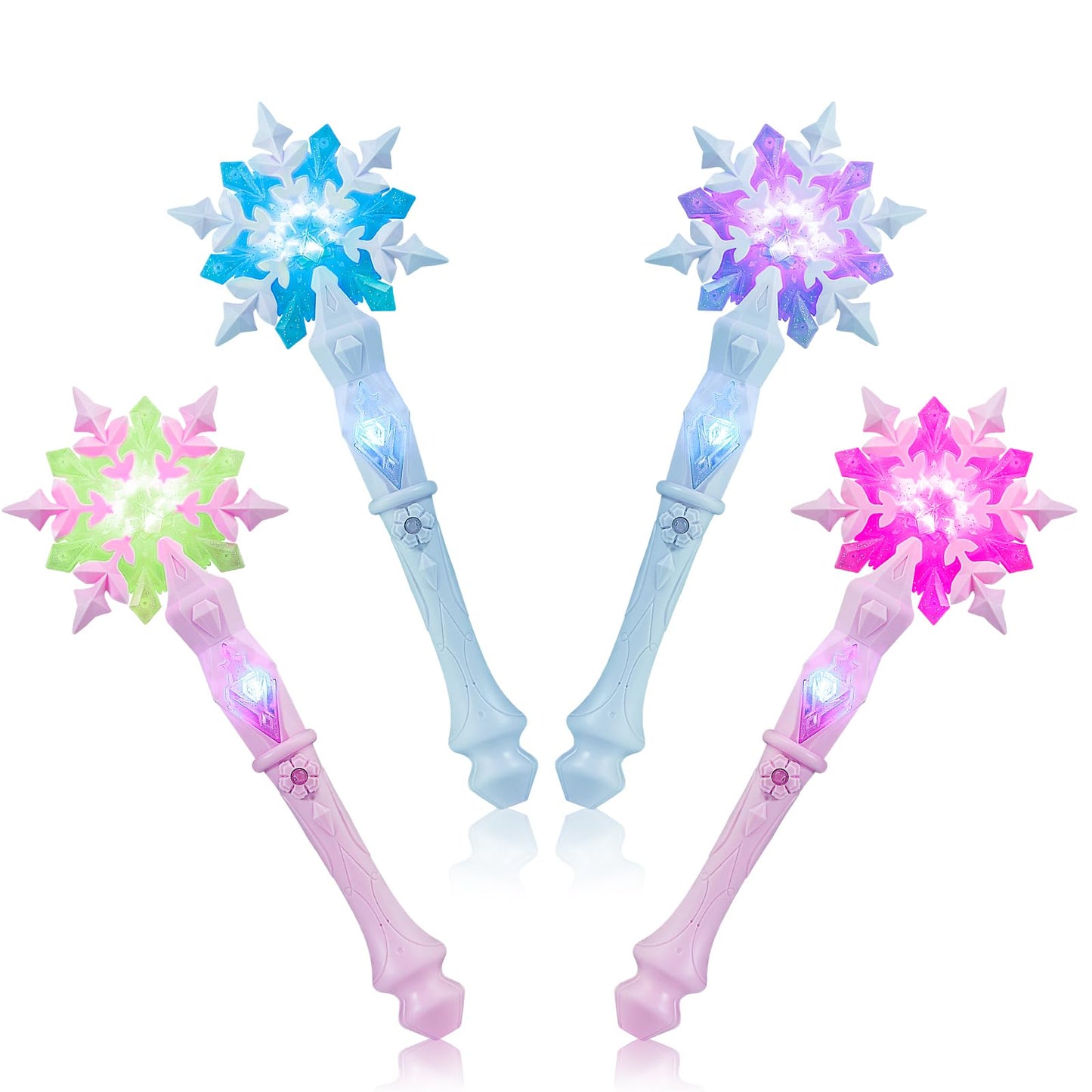EnrichFun Light Up Frozen Snowflake Wand Set – 4-Piece Motion & Sound Princess Toys