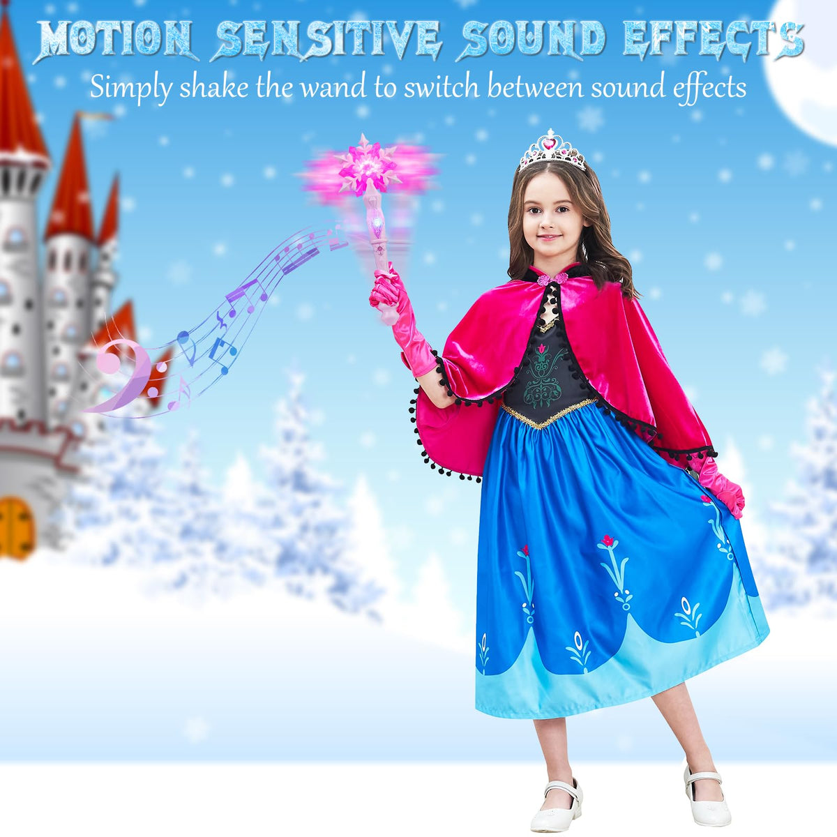 EnrichFun Light Up Frozen Snowflake Wand Set – 4-Piece Motion & Sound Princess Toys