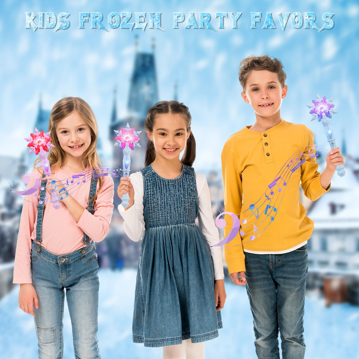 EnrichFun Light Up Frozen Snowflake Wand Set – 4-Piece Motion & Sound Princess Toys