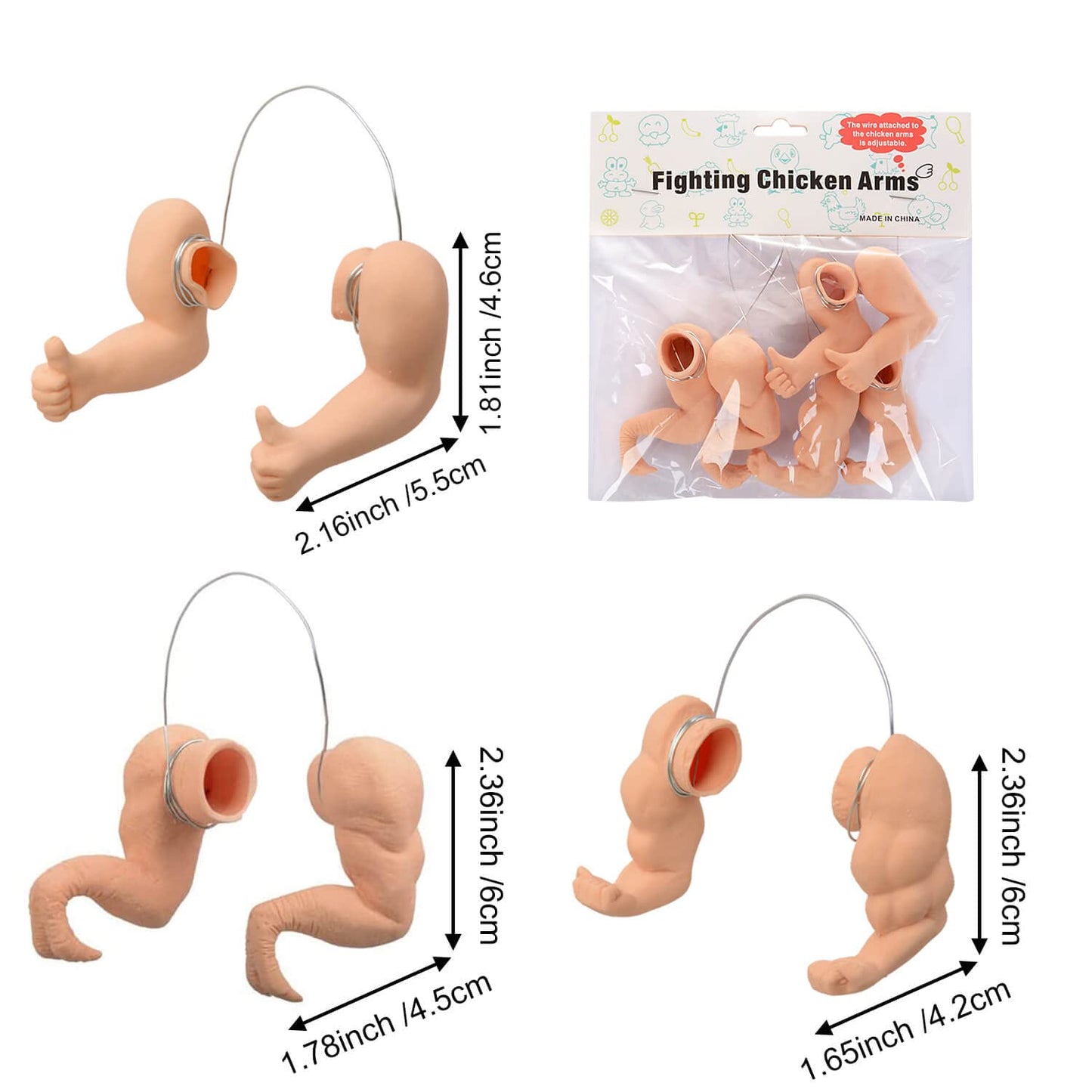 Enrichoice 3 Pairs Chicken Arm Toys – Muscle, Thumb-Up & T-Rex Dress-Up for Birds