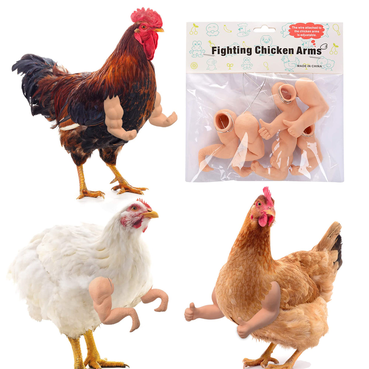 Enrichoice 3 Pairs Chicken Arm Toys – Muscle, Thumb-Up & T-Rex Dress-Up for Birds