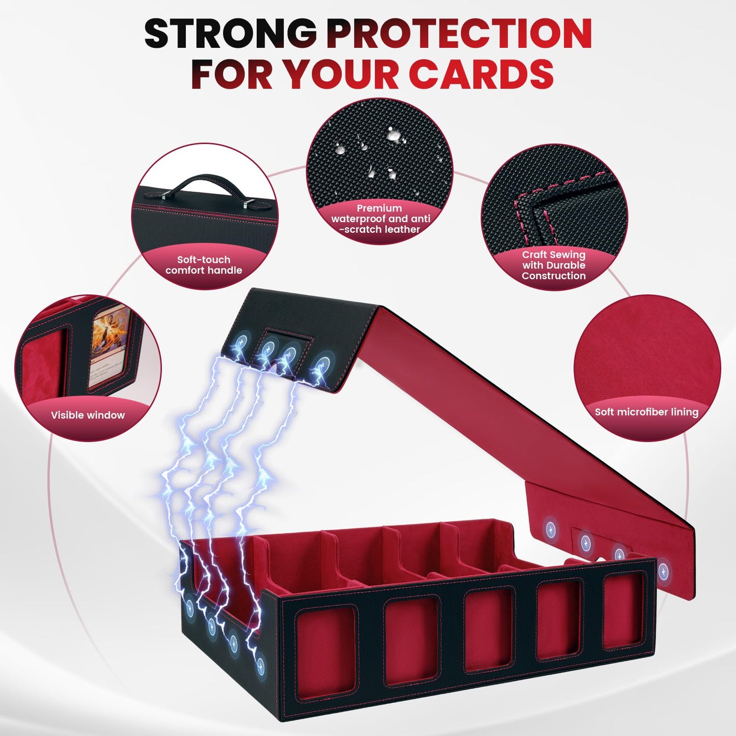 Enrichovo Red Trading Card Storage Box with Handle – 5-Row, 4000+ Cards Capacity