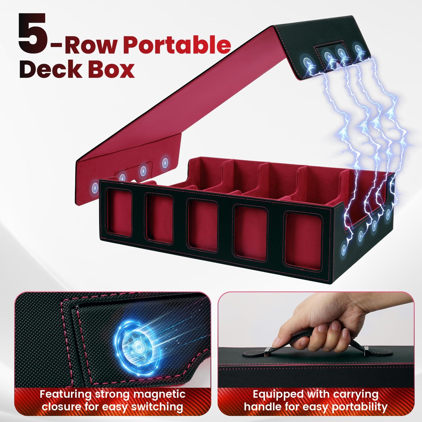 Enrichovo Red Trading Card Storage Box with Handle – 5-Row, 4000+ Cards Capacity
