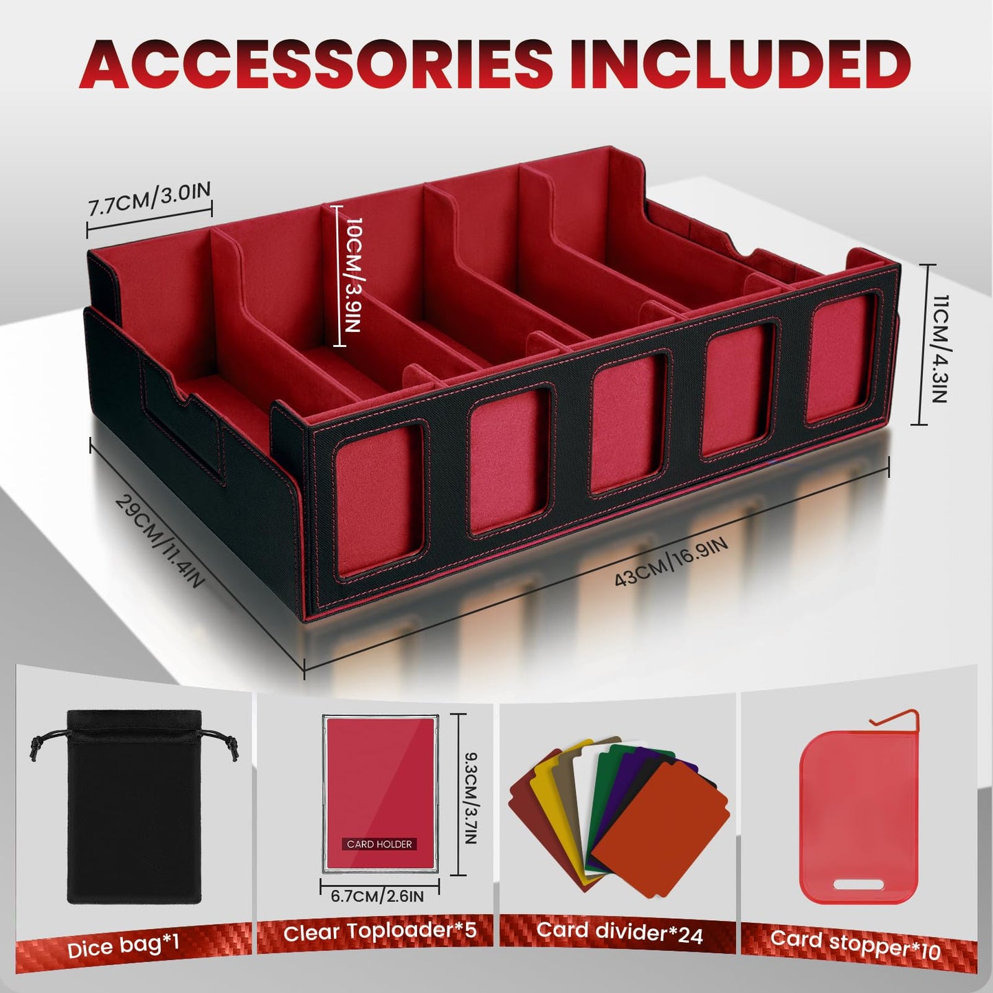 Enrichovo Red Trading Card Storage Box with Handle – 5-Row, 4000+ Cards Capacity
