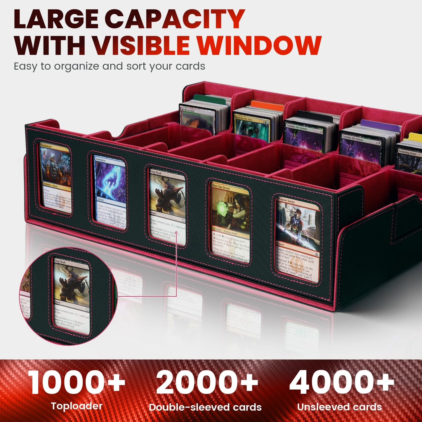 Enrichovo Red Trading Card Storage Box with Handle – 5-Row, 4000+ Cards Capacity