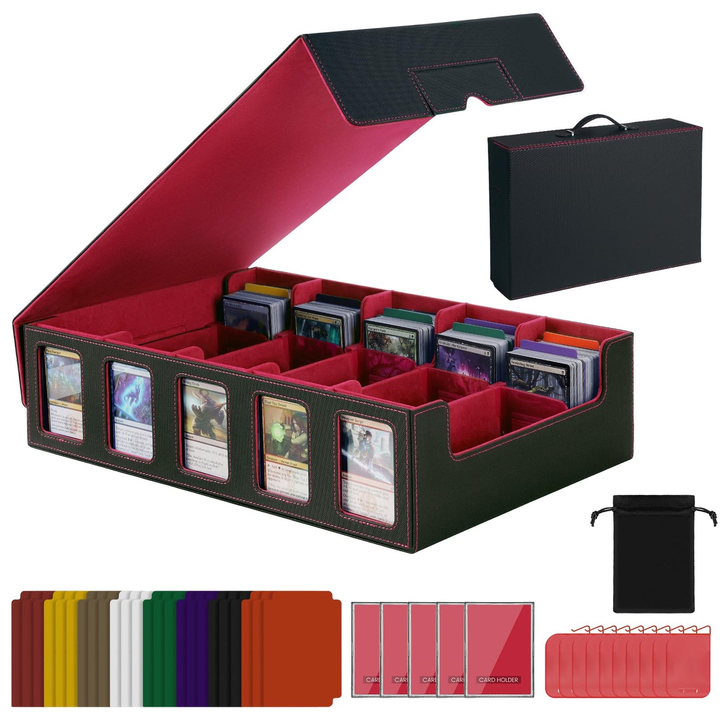 Enrichovo Red Trading Card Storage Box with Handle – 5-Row, 4000+ Cards Capacity