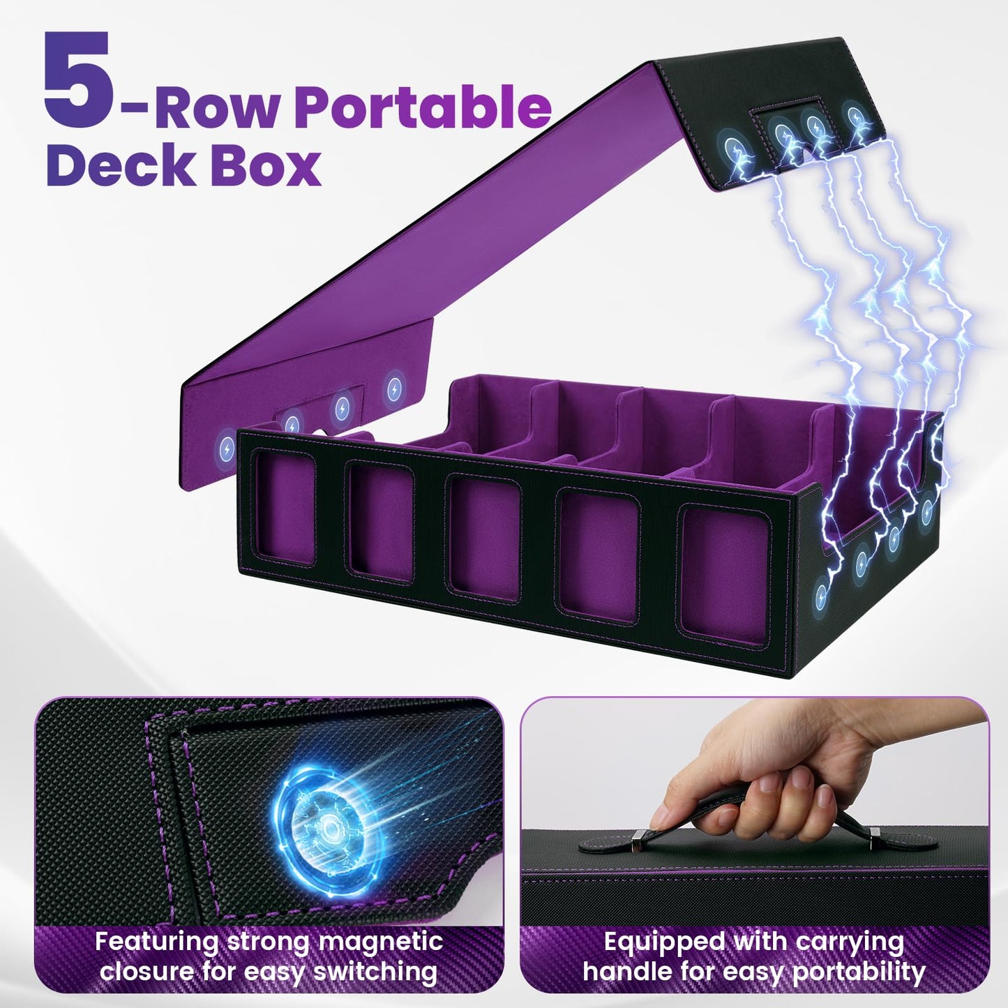 Enrichovo 5-Row Leather Trading Card Storage Box – Holds 4000+ Cards, Purple