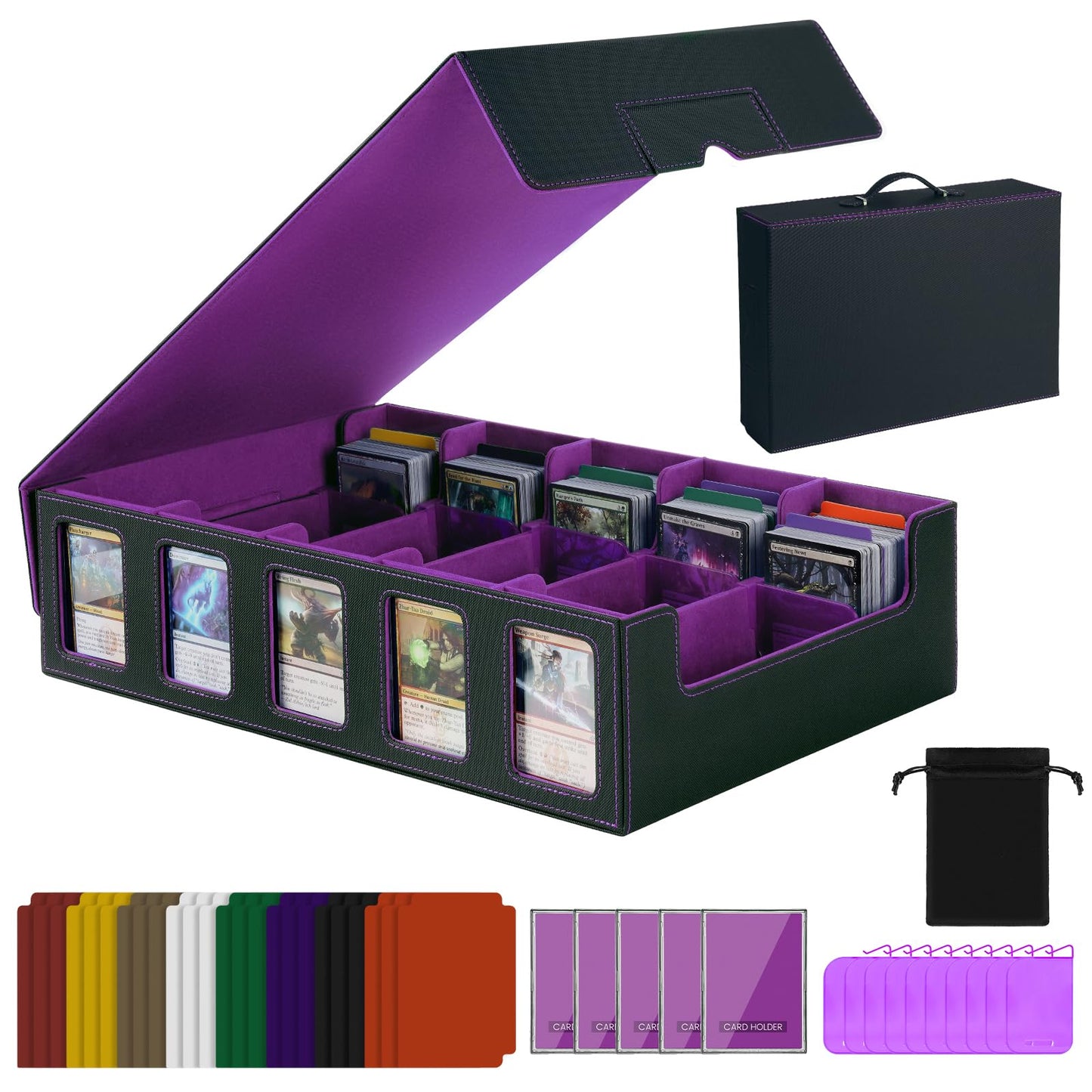 Enrichovo 5-Row Leather Trading Card Storage Box – Holds 4000+ Cards, Purple